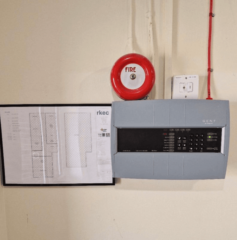 Map of the United Kingdom with location pins, including Edinburgh and Ireland, highlighting that RKEC operate nationwide and offers electrical and mechanical engineering services across the whole UK.