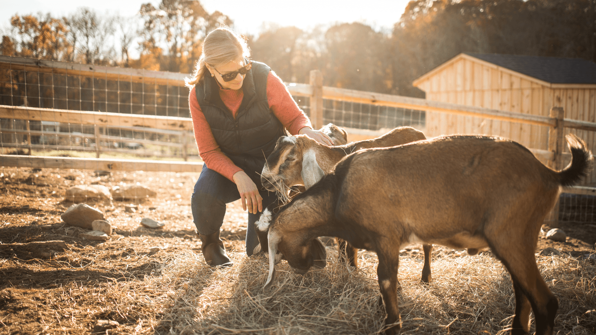Women petting a goat at Blue Iris Farm