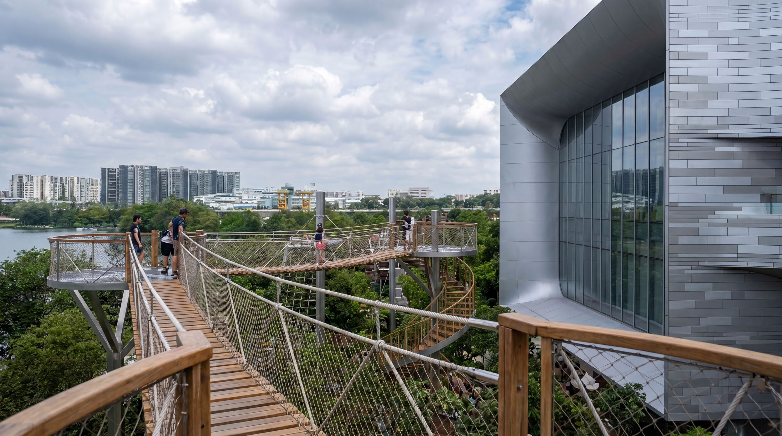 Architectural CGI render of a modern building with skywalk.