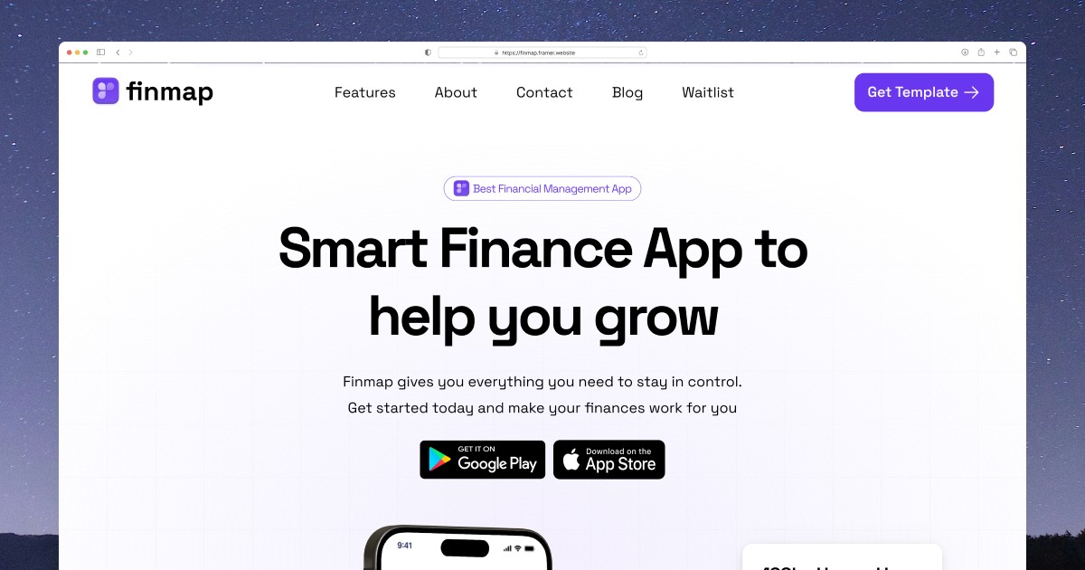 Finmap - Mobile App Landing Framer Template