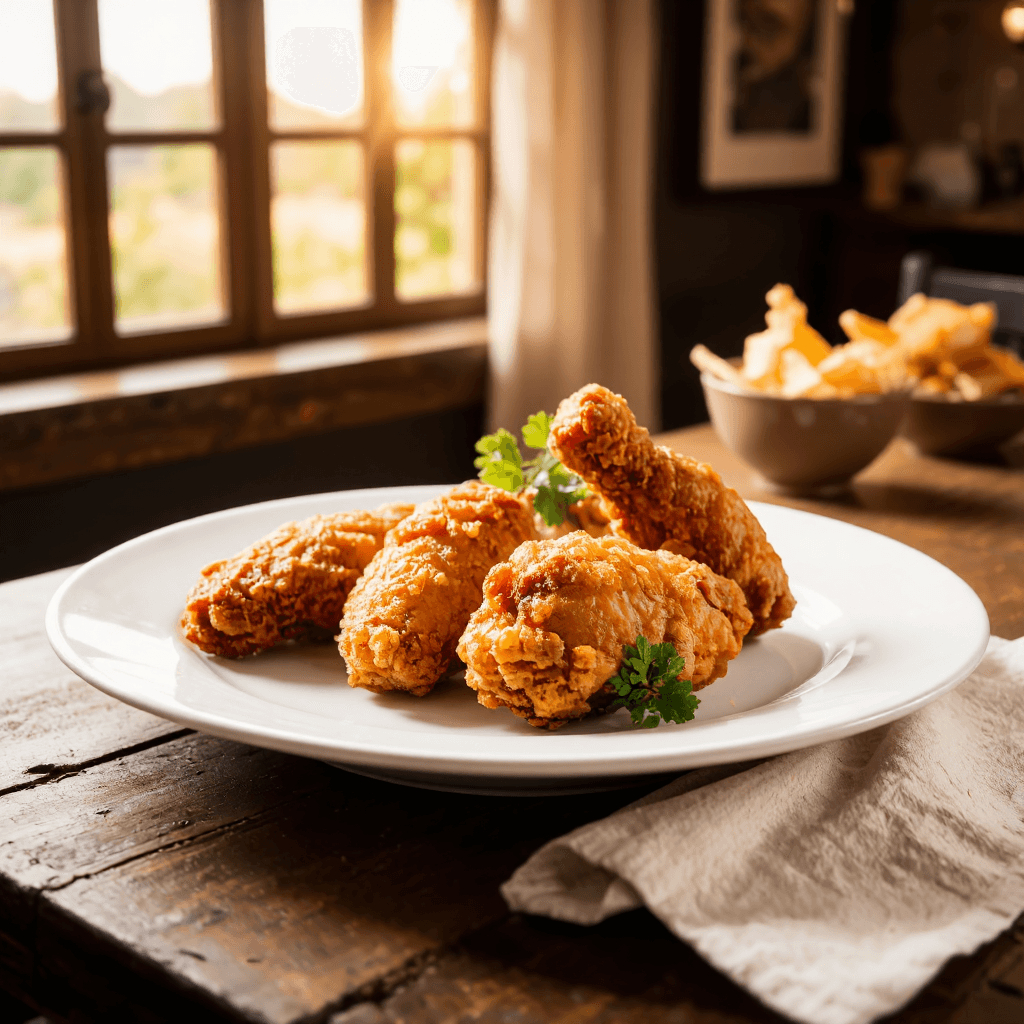product photography of plate of fried chicken pieces