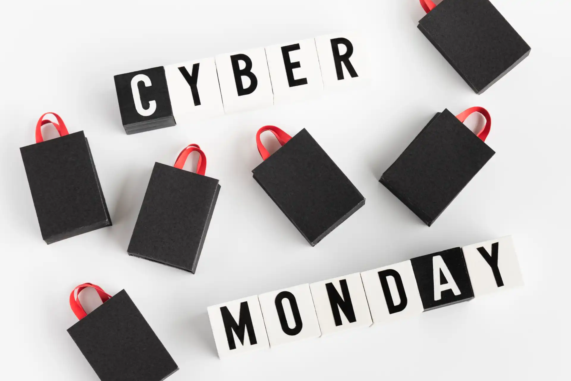 Cyber Monday blocks and bags highlighting the upcoming November to December TikTok Shop campaign dates.