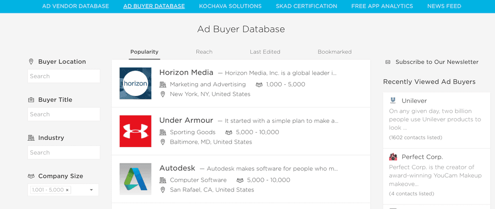 Ad buyer and vendor database