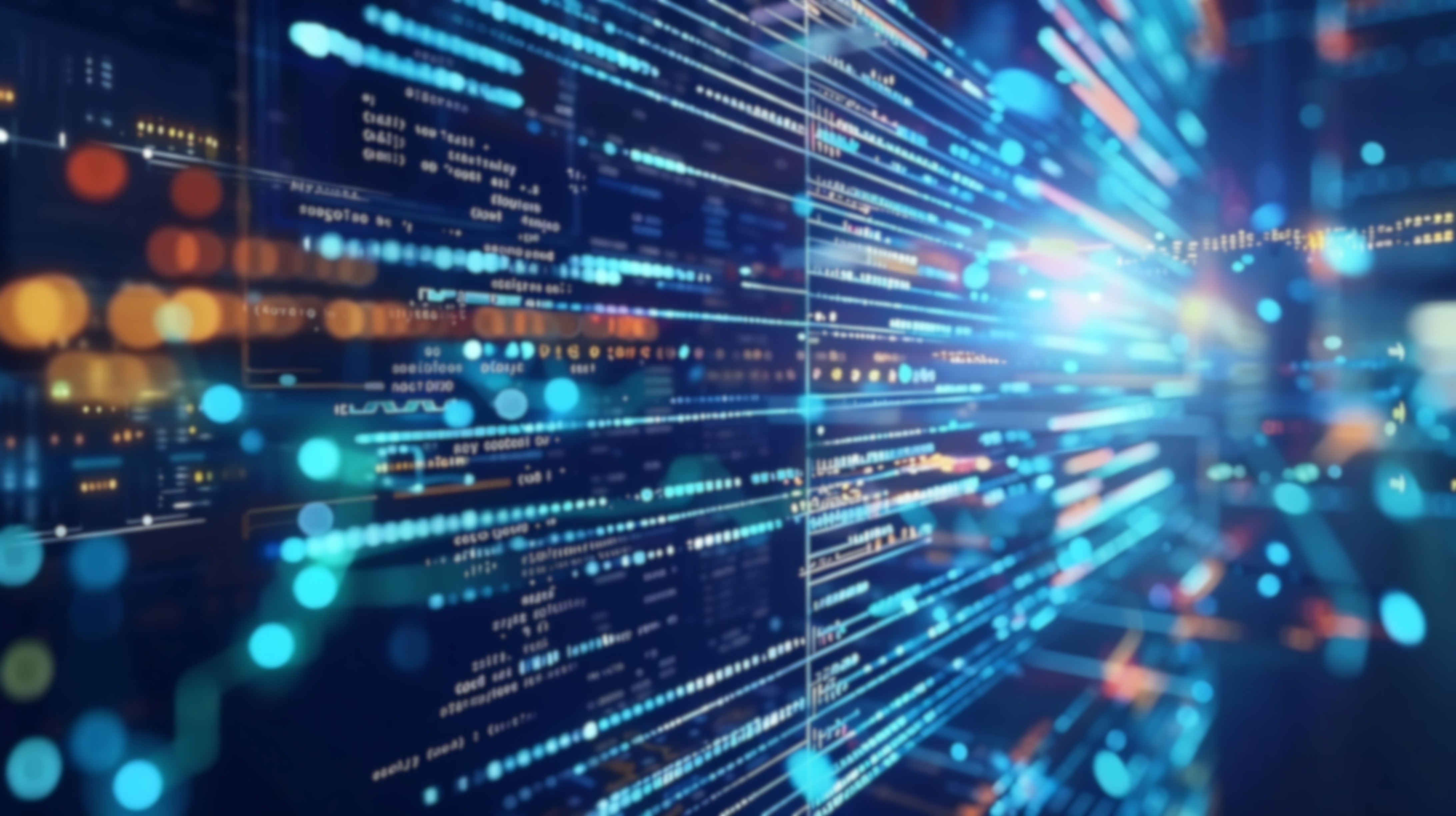 Abstrakte Datenströme und geschichtete Systemzeitachsen visualisieren den Umfang, die Lebenszyklusphasen und das Inventar von KI-Systemen innerhalb einer beaufsichtigten, nachvollziehbaren Systemlandschaft.