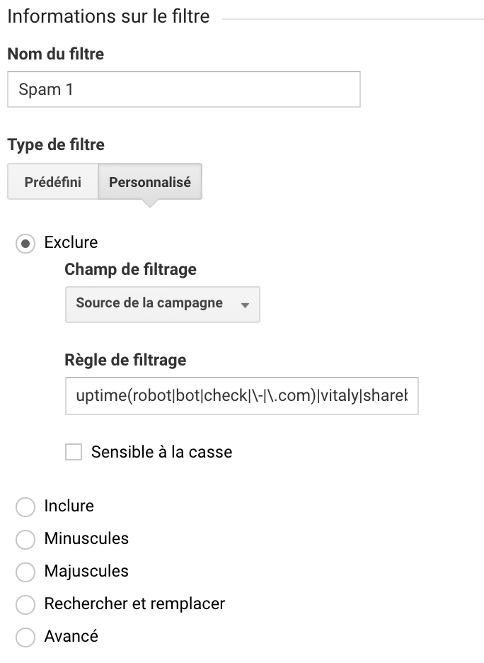 Filtre anti-spam referer Google Analytics