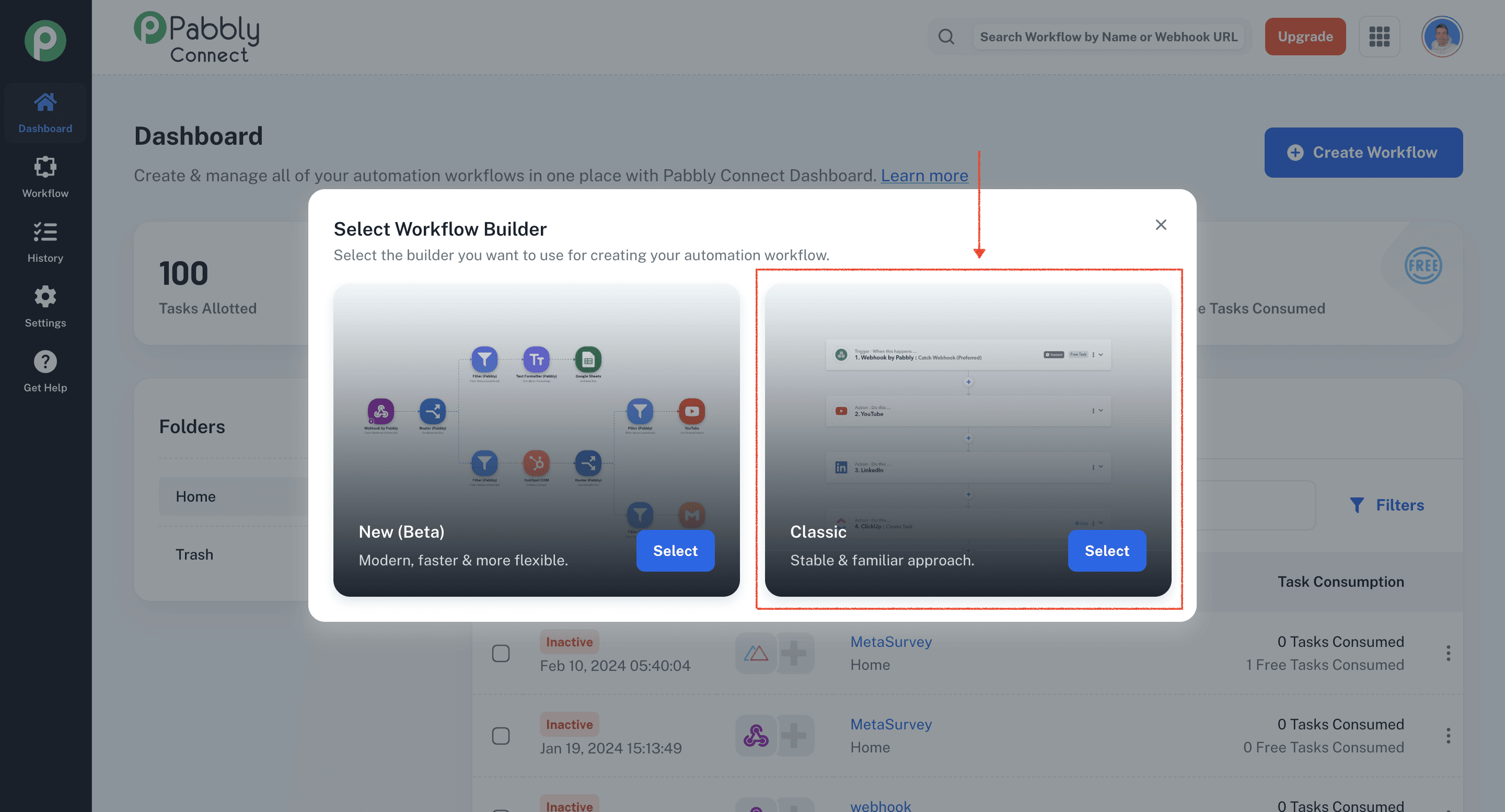 Select Classic workflow
