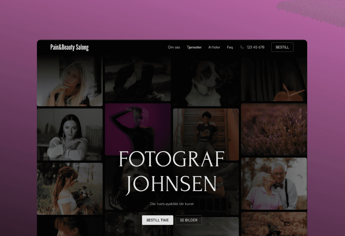 Forsiden til en demo side med navn Fotograf Johnsen.