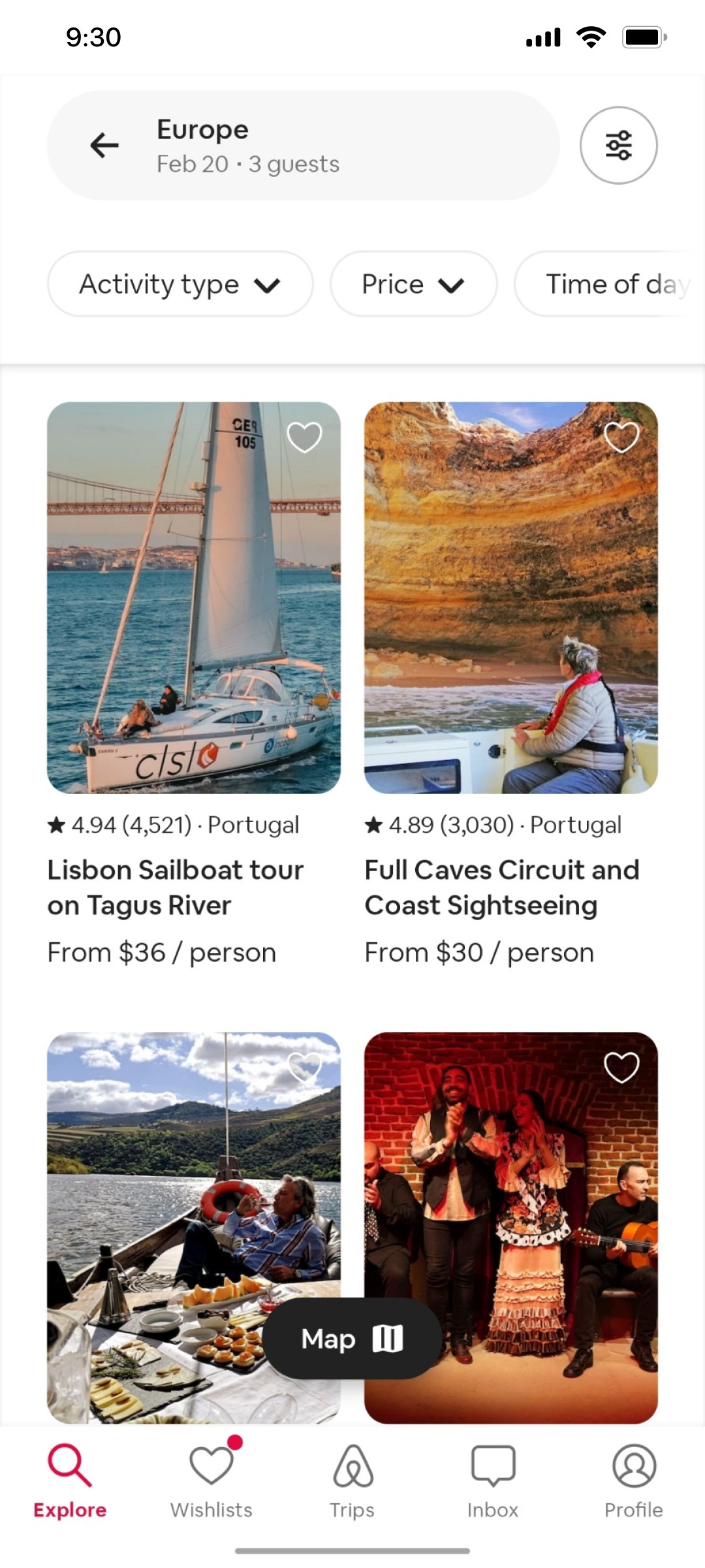 Airbnb Experience search screen