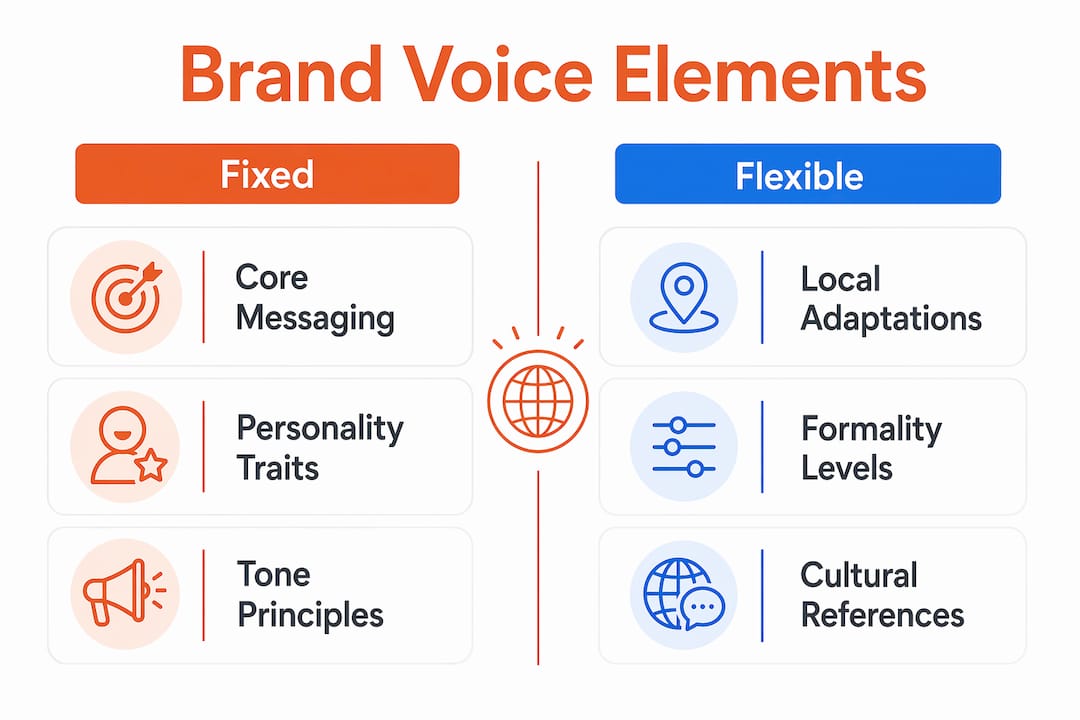 Infographic comparing fixed and flexible brand voice elements