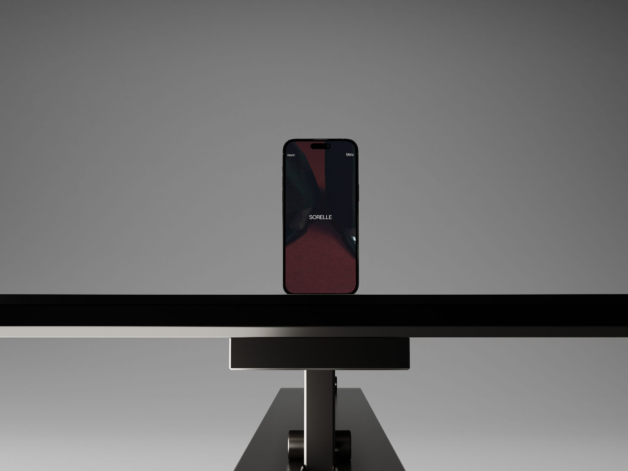 Norin website work pages displayed on an iphone in a studio setting