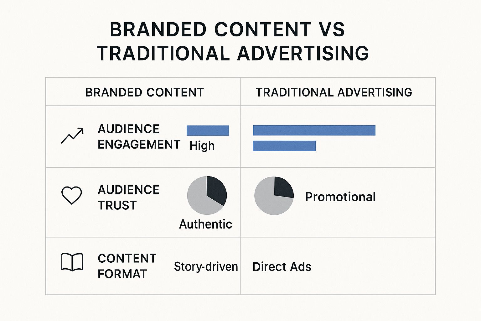 Infographic comparing Branded Content and Traditional Advertising