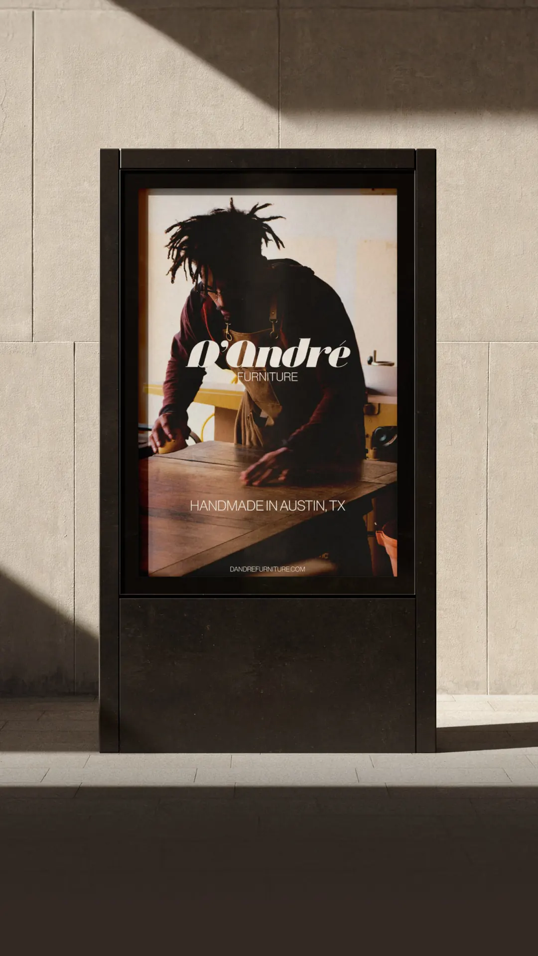 D’Andre Furniture — Hero outdoor advertisement with logo — Brand identity showcase
