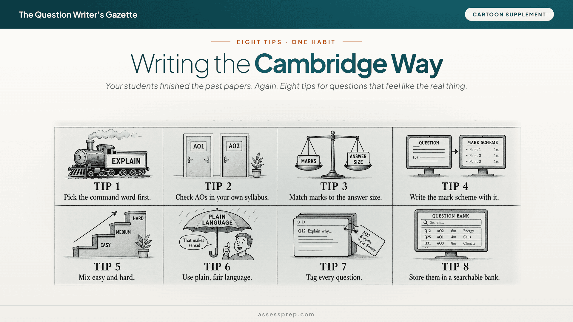 Infpographic: Top 8 tips for writing Cambridge-style questions