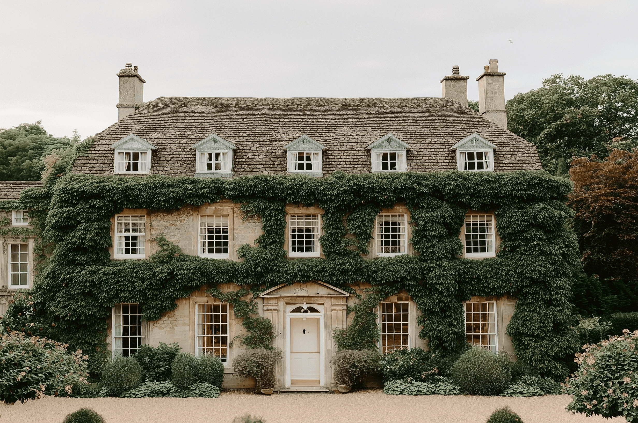 Historic honey stone manor covered in ivy - Ashwell Manor wedding venue