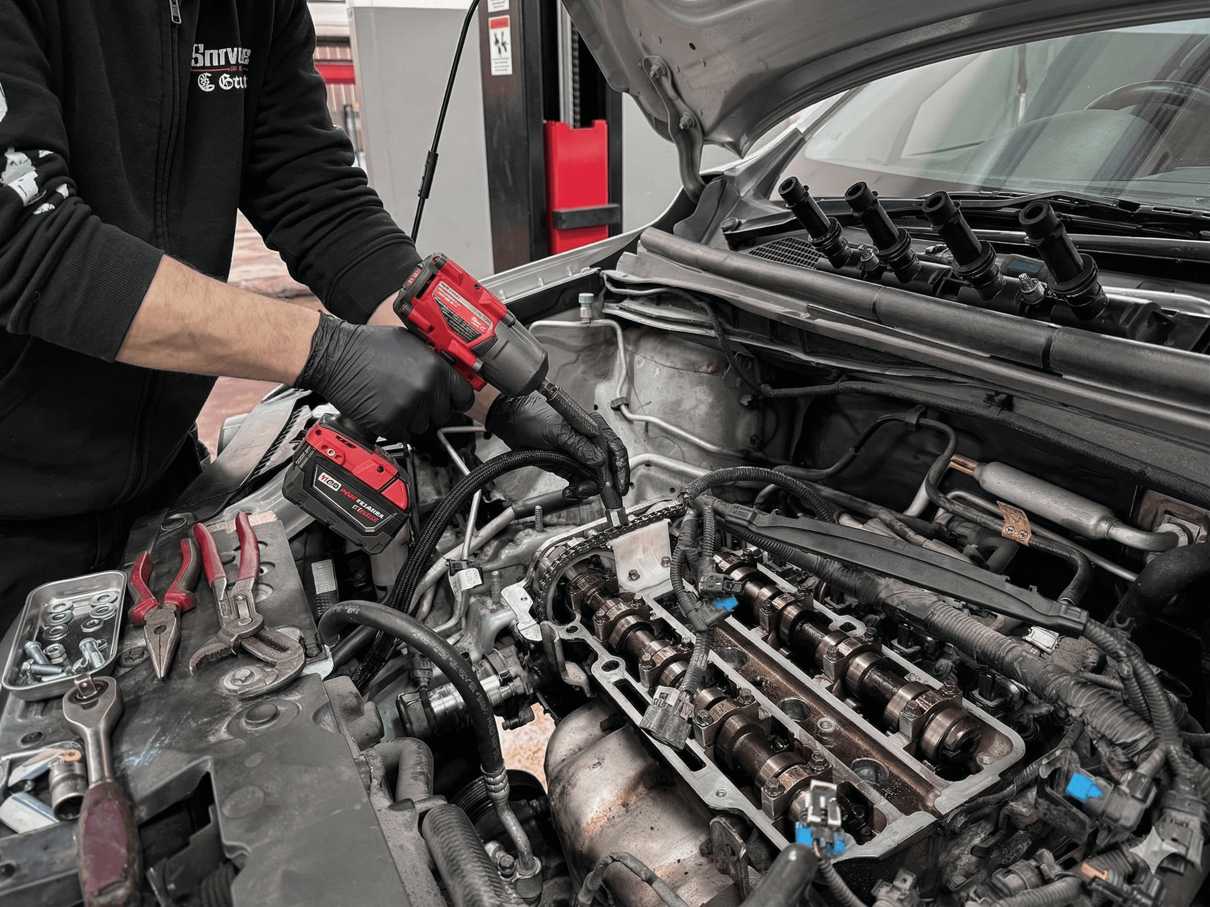 a man working on a tire in a garage