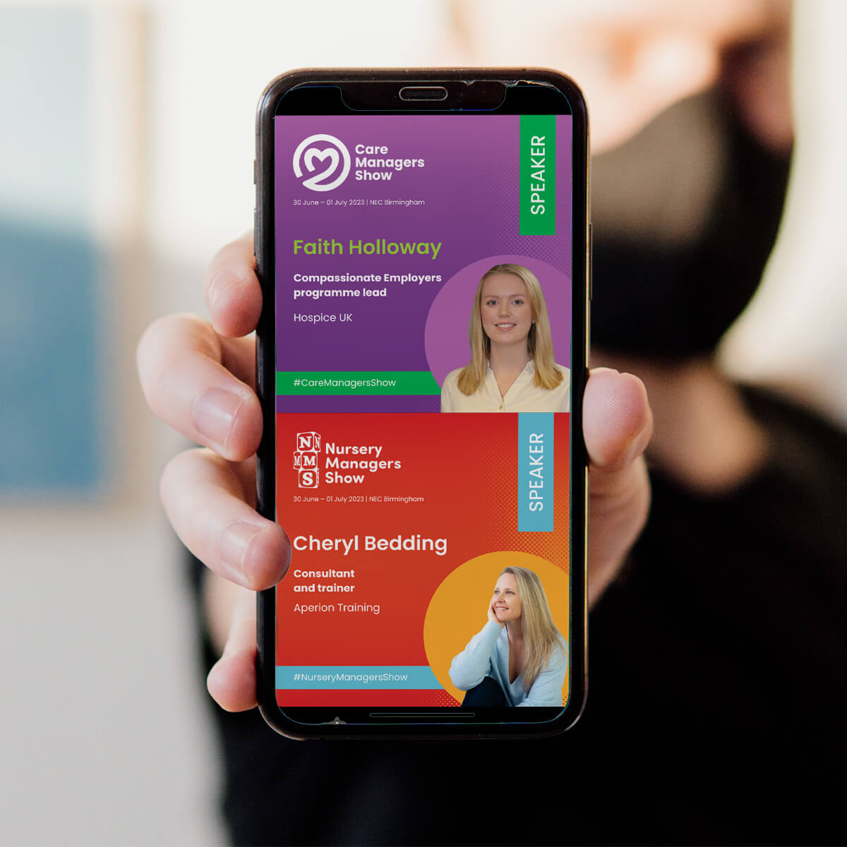 Social media designs for speaker assets on a phone screen