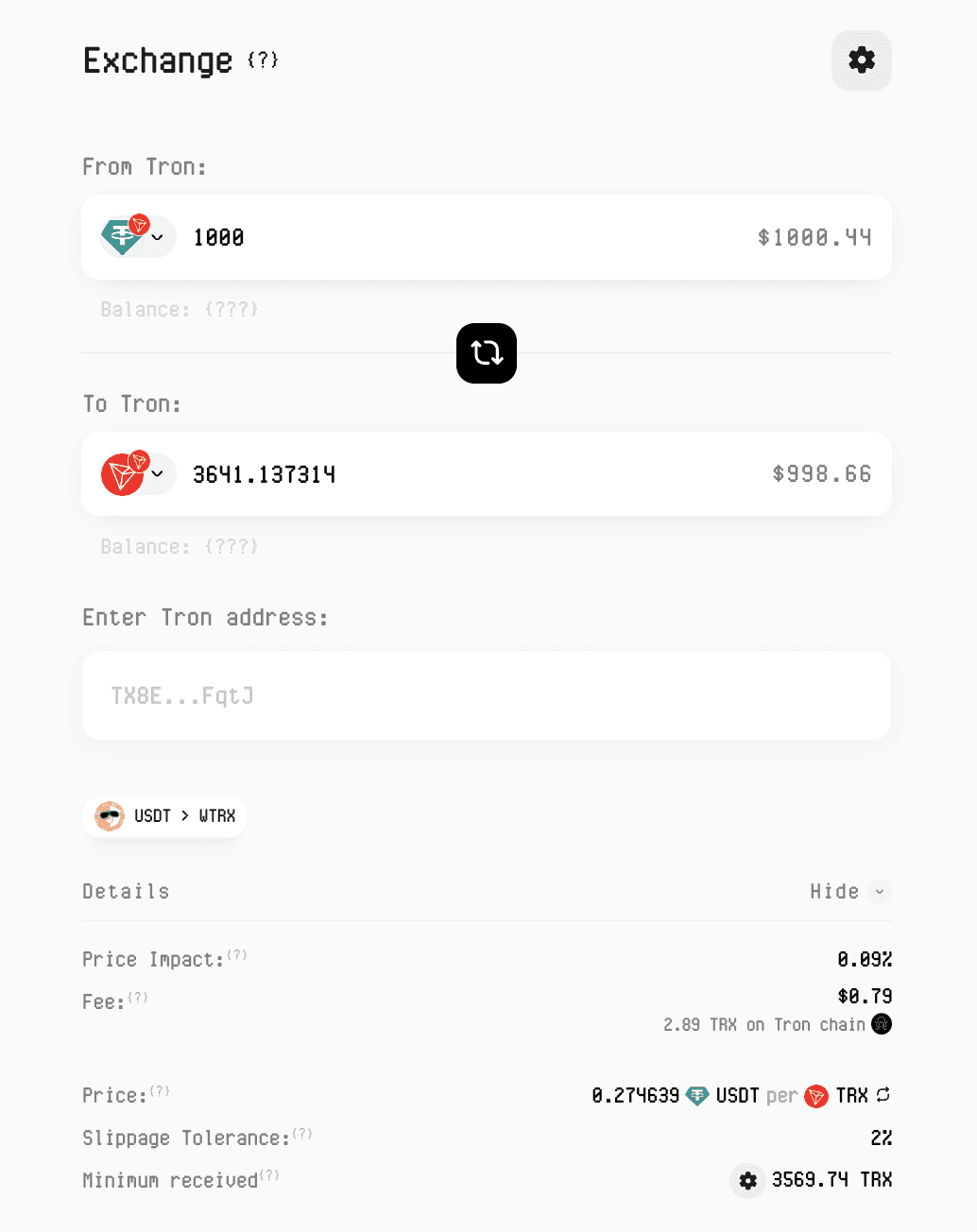 How to Swap USDT to TRX