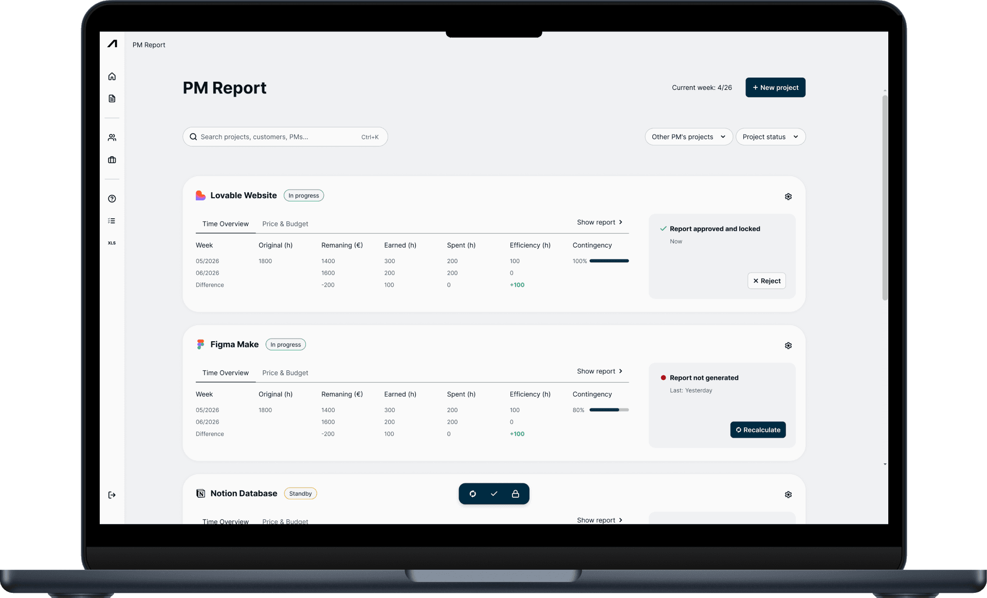Mockup of the app start