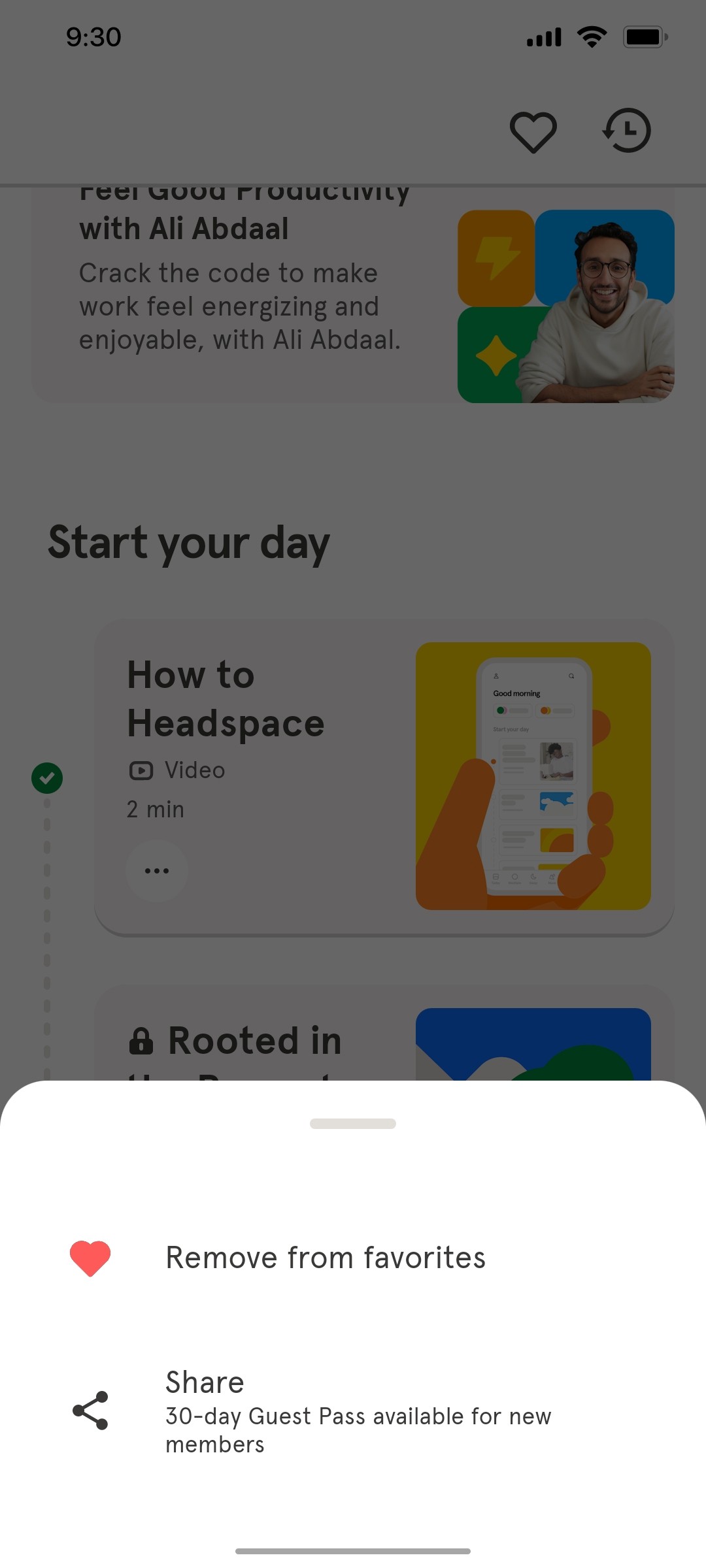 Headspace Remove favorite screen