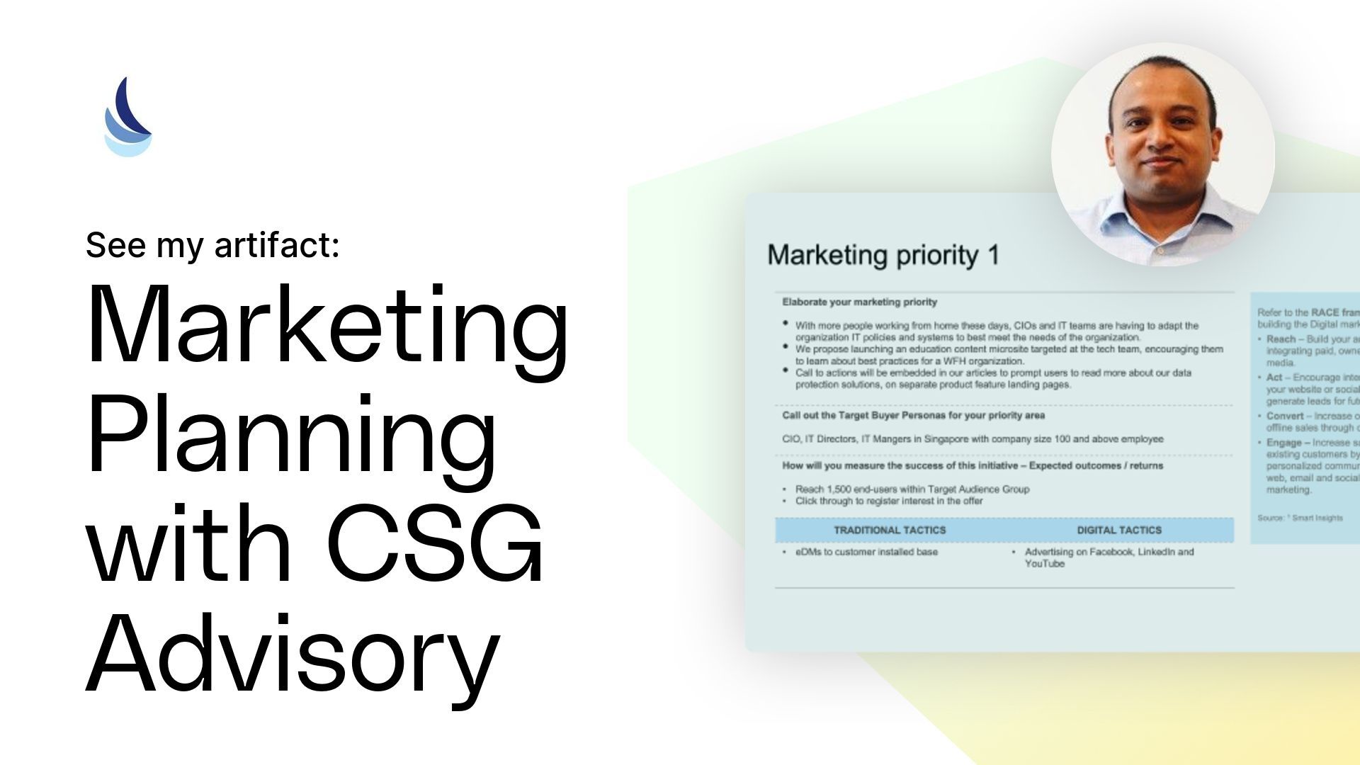 Marketing Planning with CSG Advisory Artifact