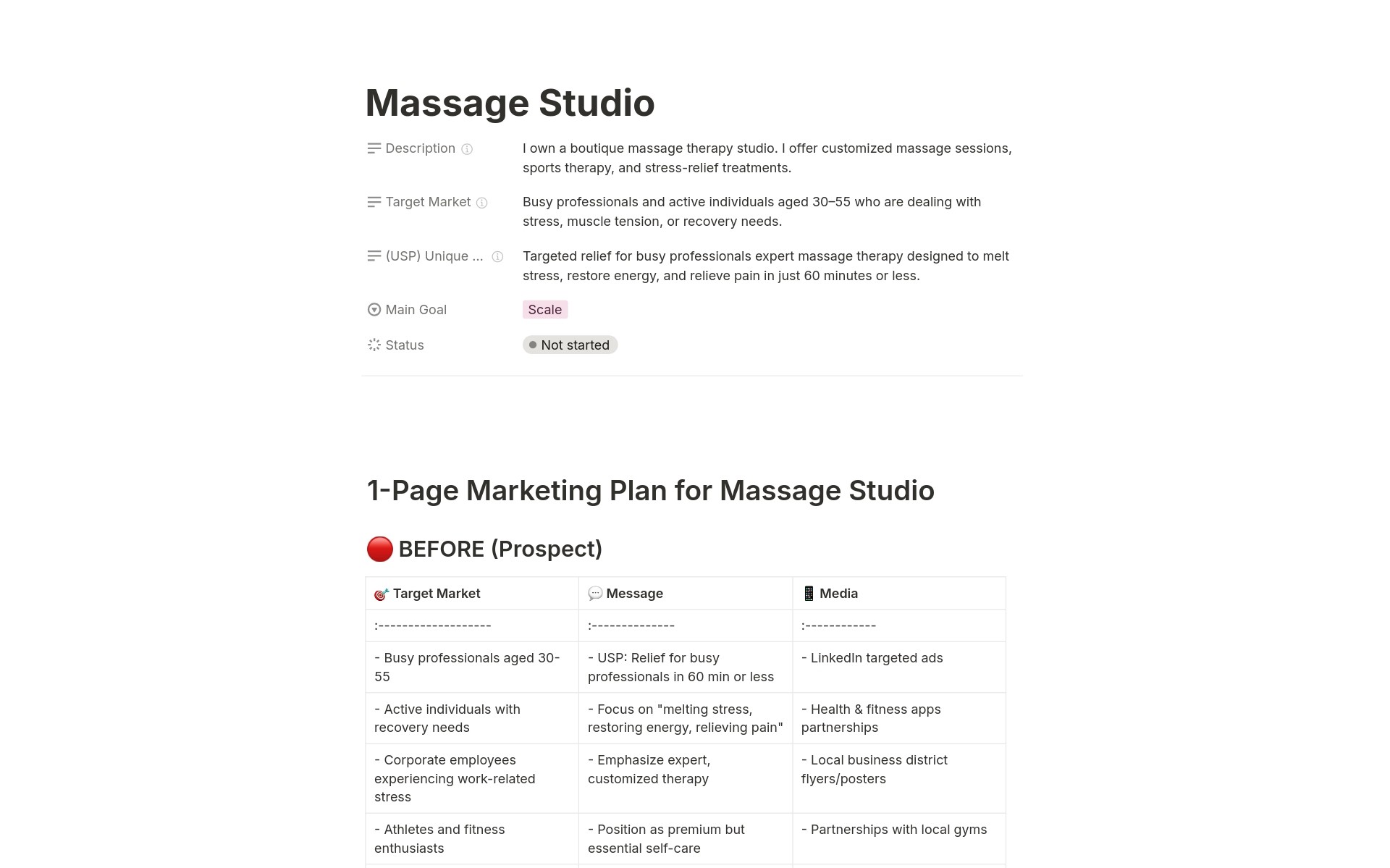 Marketing Plan example screenshot