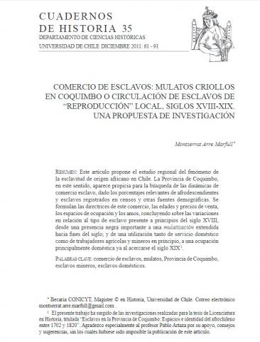 Comercio de esclavos: mulatos criollos en Coquimbo o circulación de esclavos de "reproducción" local, siglos XVIII-XIX. Una propuesta de investigación