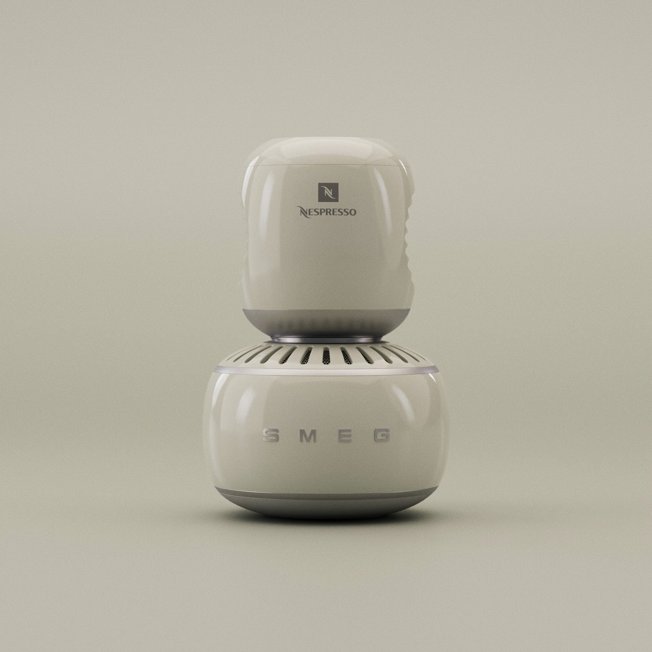 Stacked configuration of concept machine with rounded base and integrated capsule top