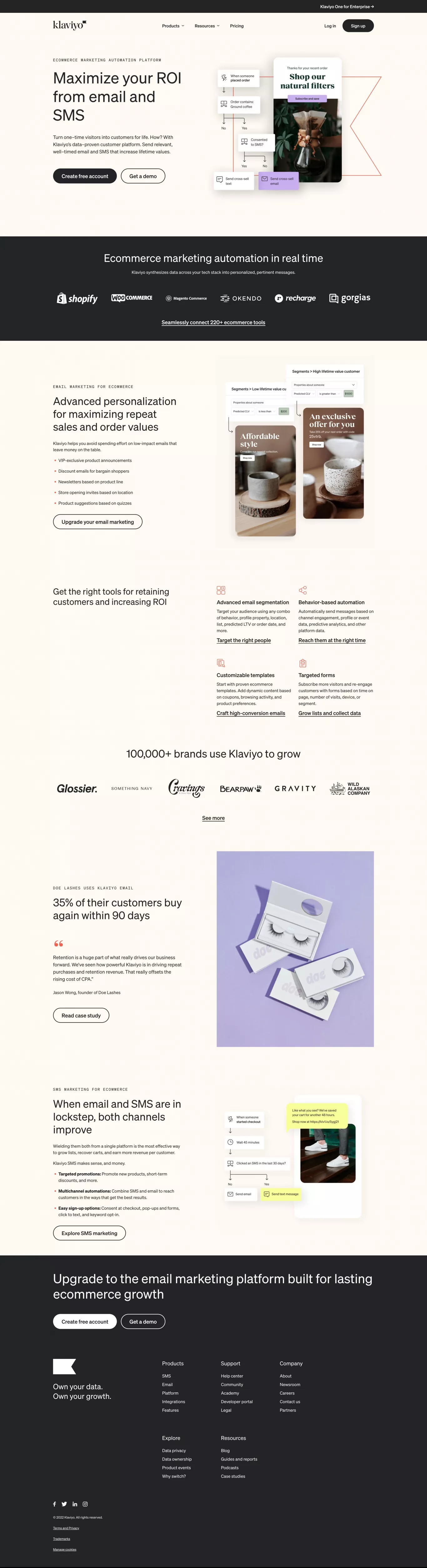 Klaviyo: Marketing Automation Platform f landing page screenshot showcasing Tech and Marketing design