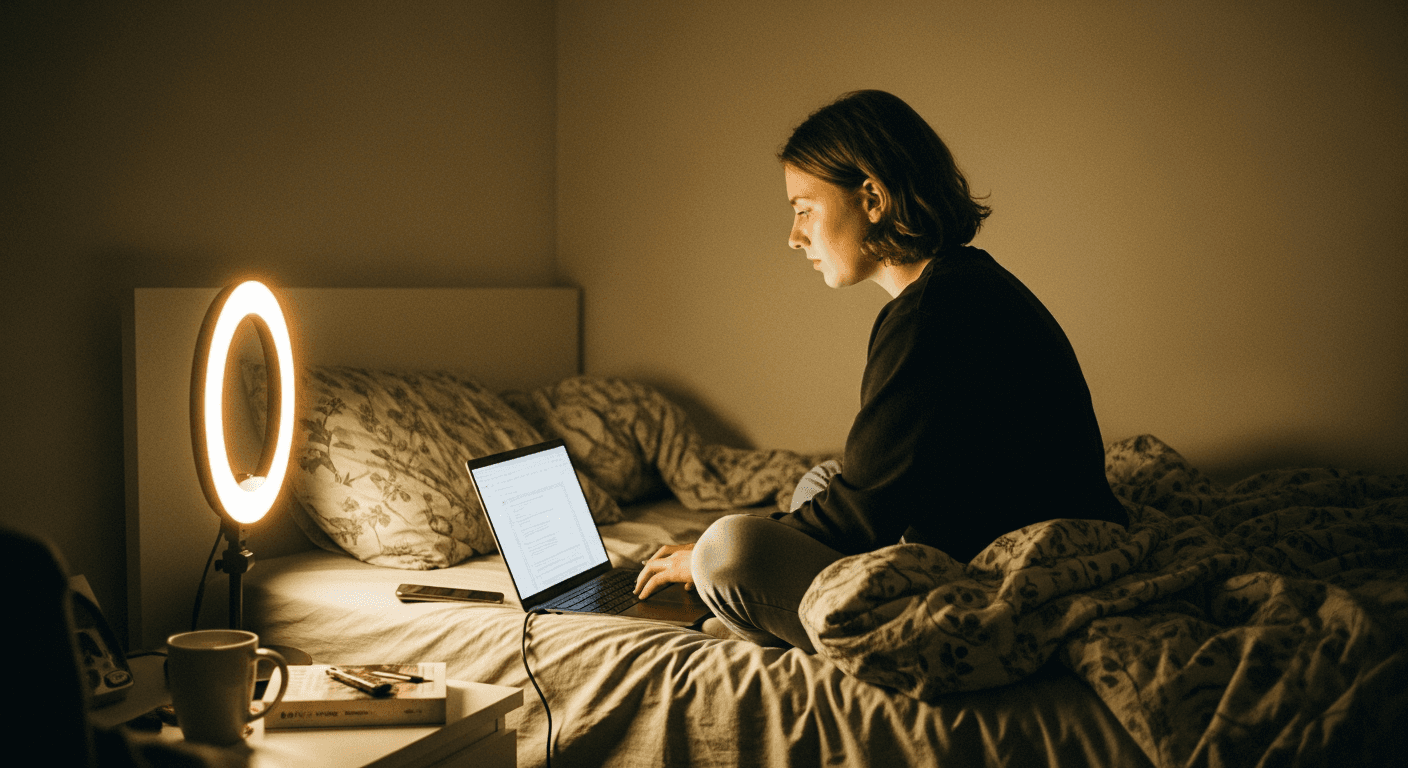 Abstract 3D geometric shapes with purple glow on black background