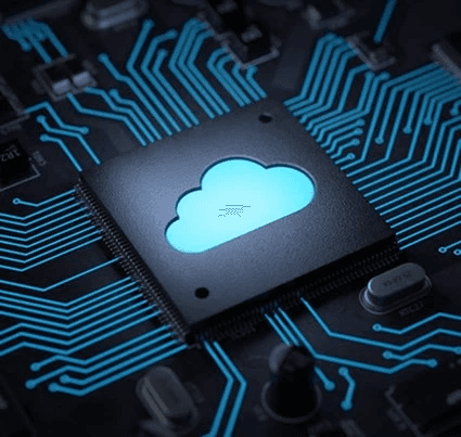 Cloud data chip representing private and public cloud services