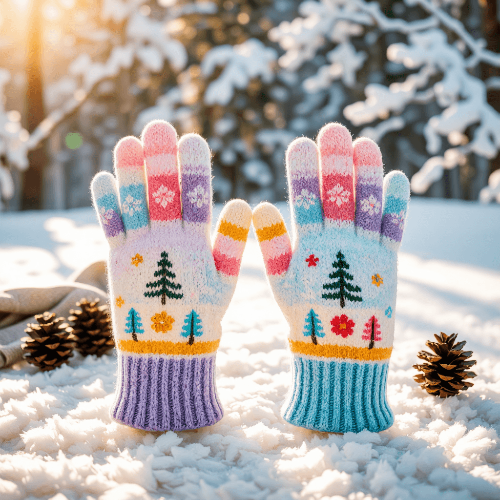 product photography of a set of colorful winter gloves
