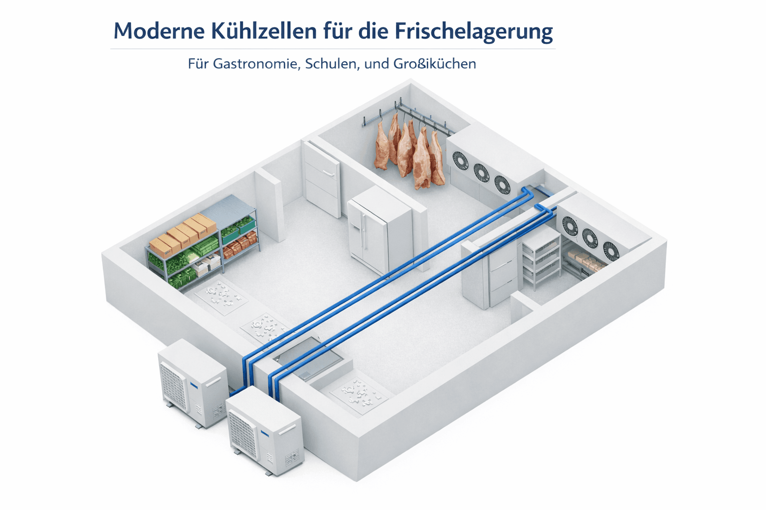 Modell moderner Kühlzellen für die Frischelagerung in der Gastronomie, in Schulen und Großküchen.