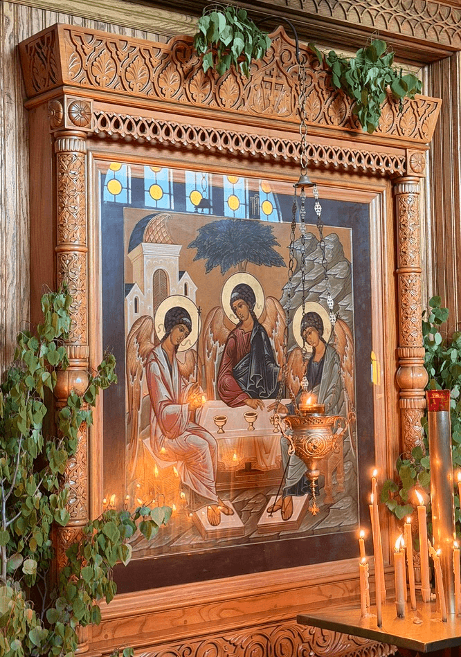 Candles burning before icons in an Orthodox church