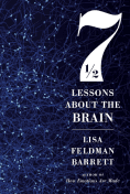 Book cover with the title "7½ Lessons About the Brain" by Lisa Feldman Barrett. The cover features a dark blue background with a subtle network of neural connections and a large, stylized number "7½" at the top. The author's name is below the title.