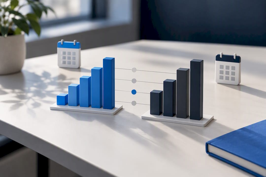 Illustratie van het vergelijken van prognoses en werkelijke cijfers