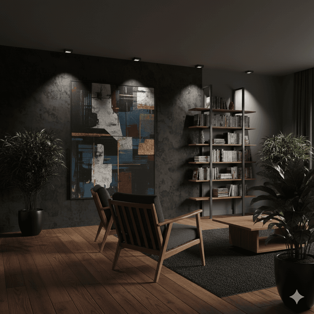 Modern glass and wood cabin with a cozy outdoor deck featuring wicker furniture, surrounded by lush green trees and a serene forest setting.