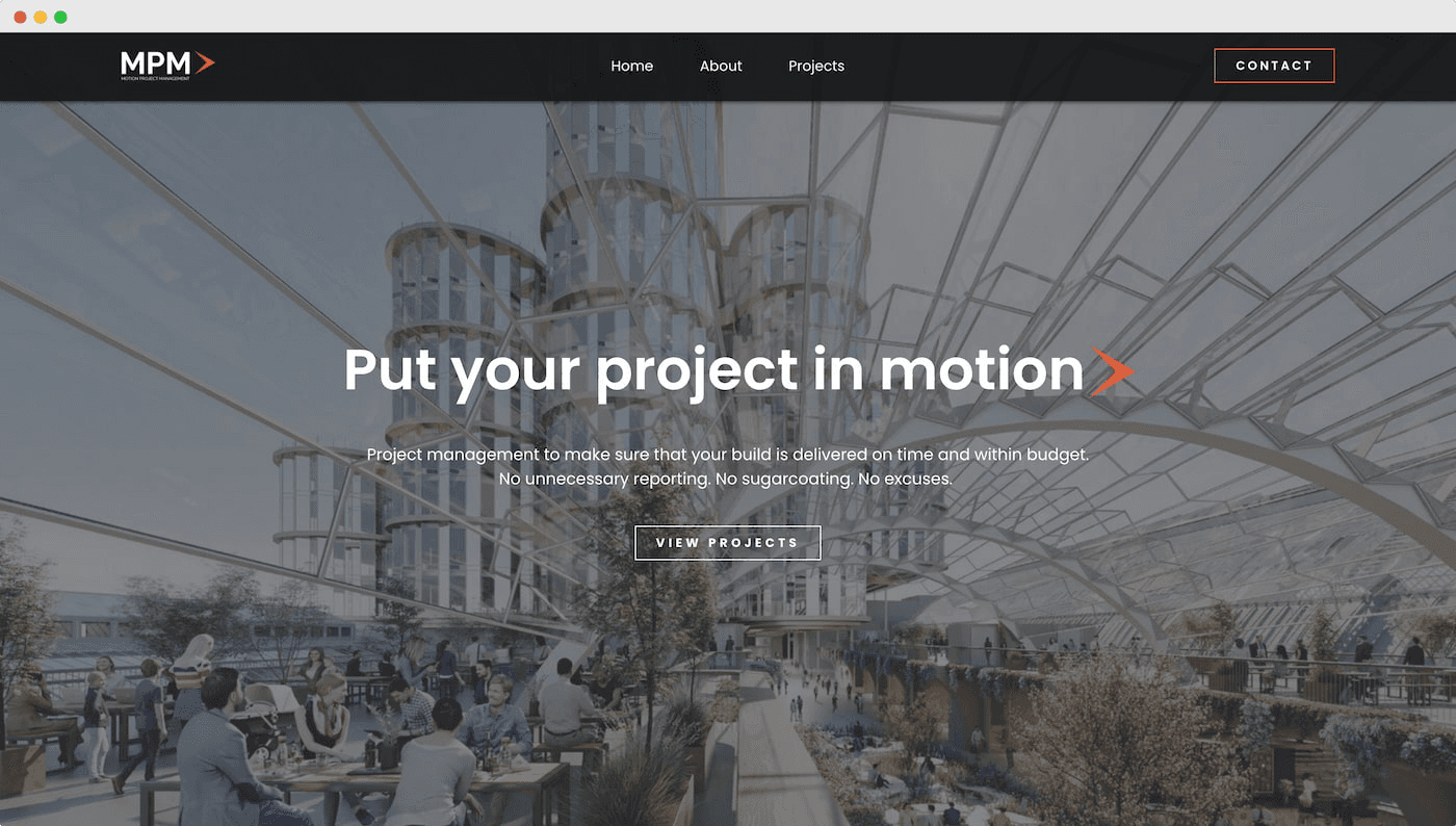 Motion Project Management website design mockup