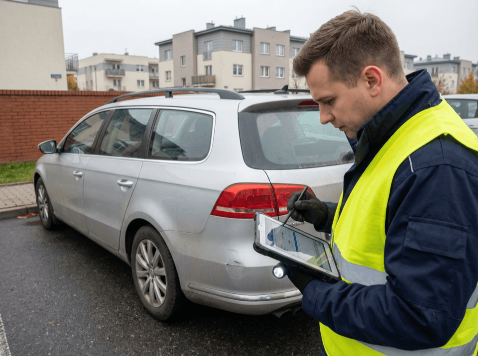 oględziny uszkodzonego samochodu przez rzeczoznawcę Mago Car