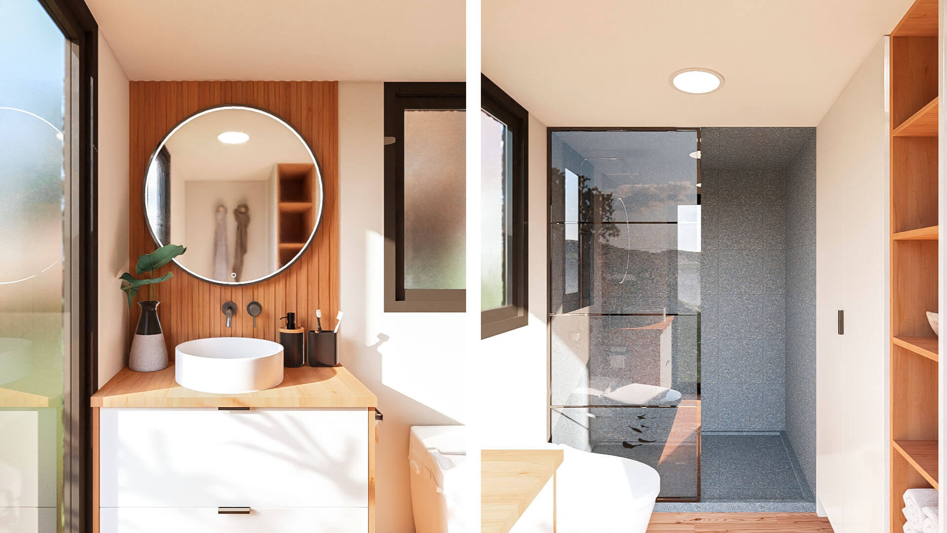 Bathroom layout in our three bedroom tiny home