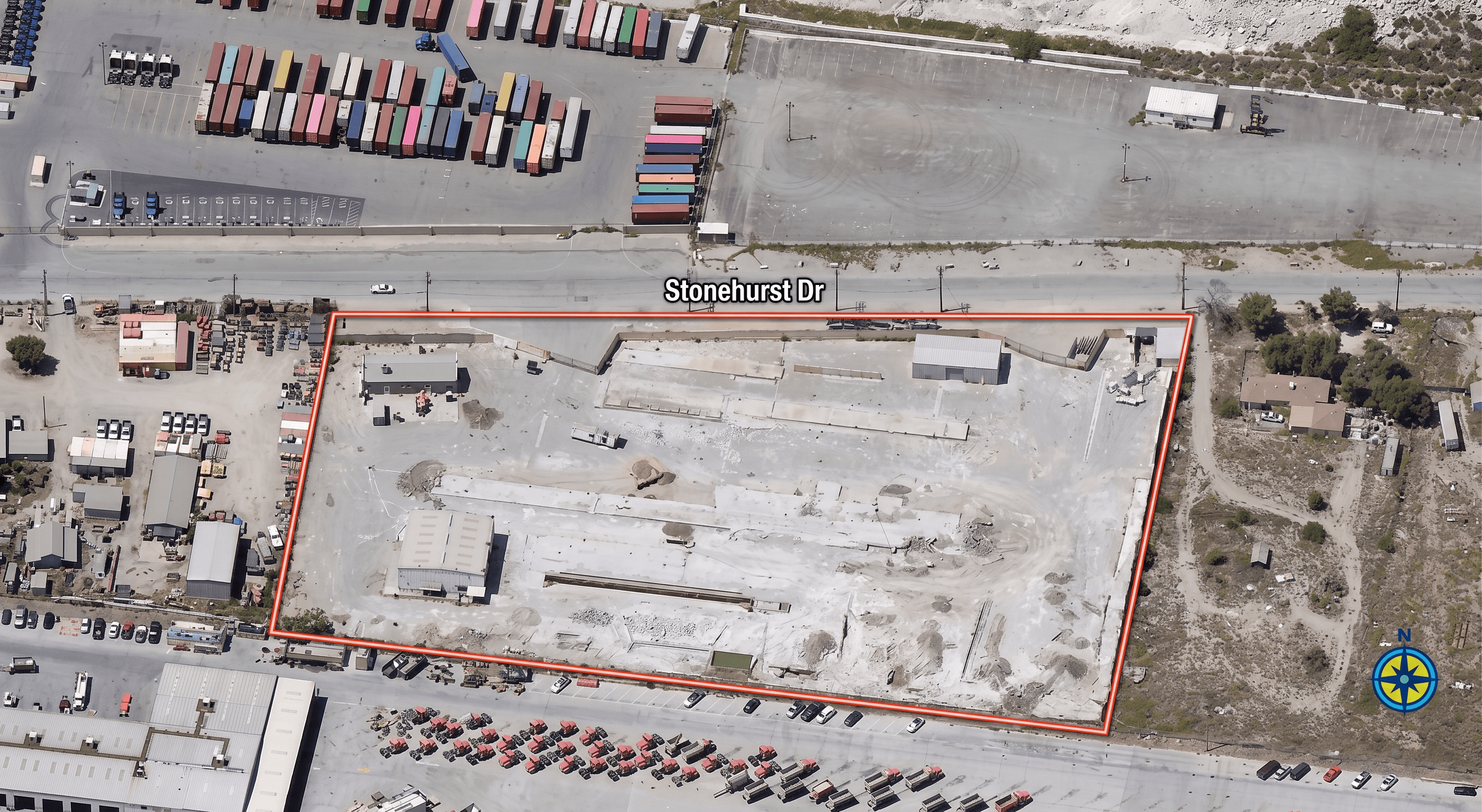 Site plan for 2239 W Stonehurst Dr, Rialto, CA, with the property boundary outlined