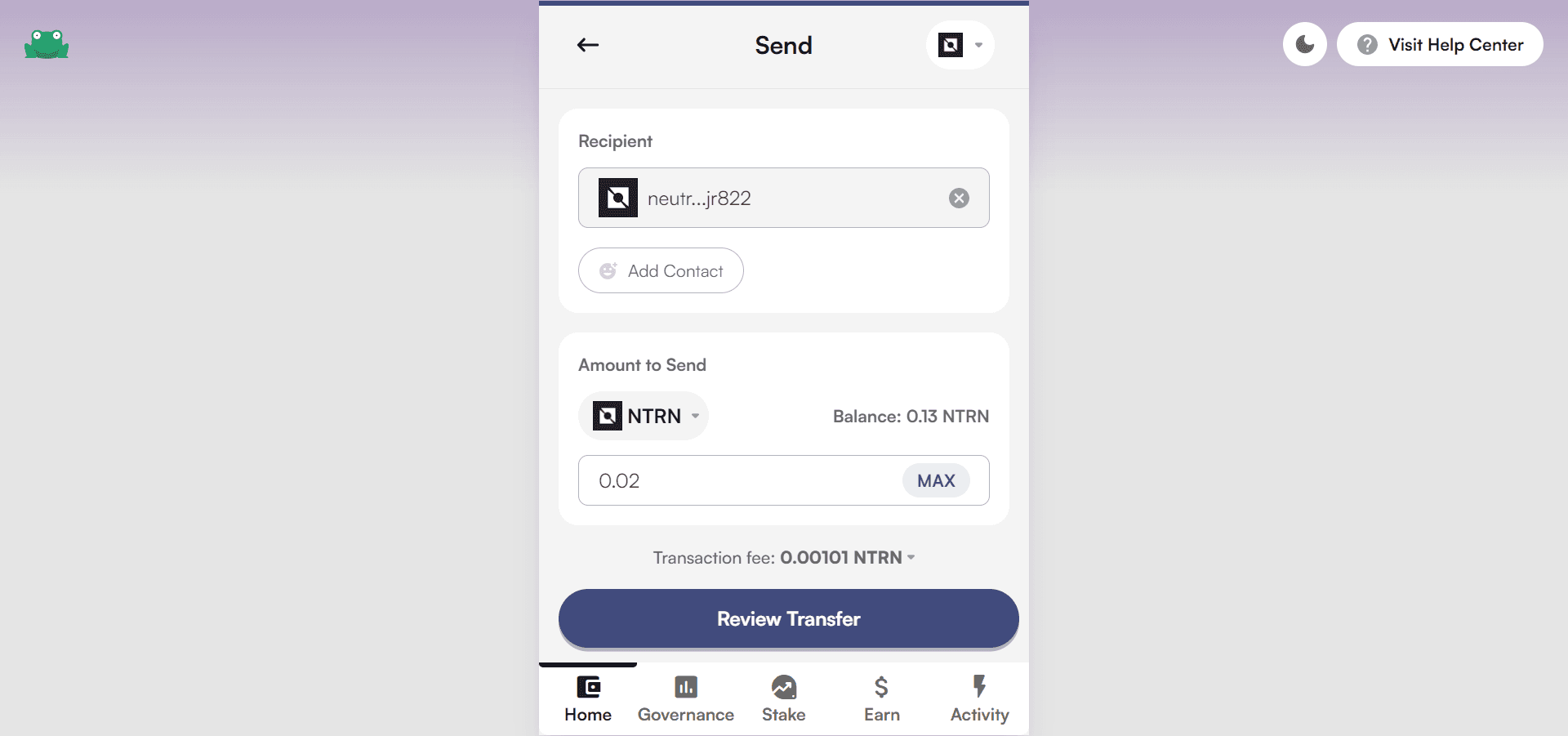 Send NTRN to Binance using Leap Wallet