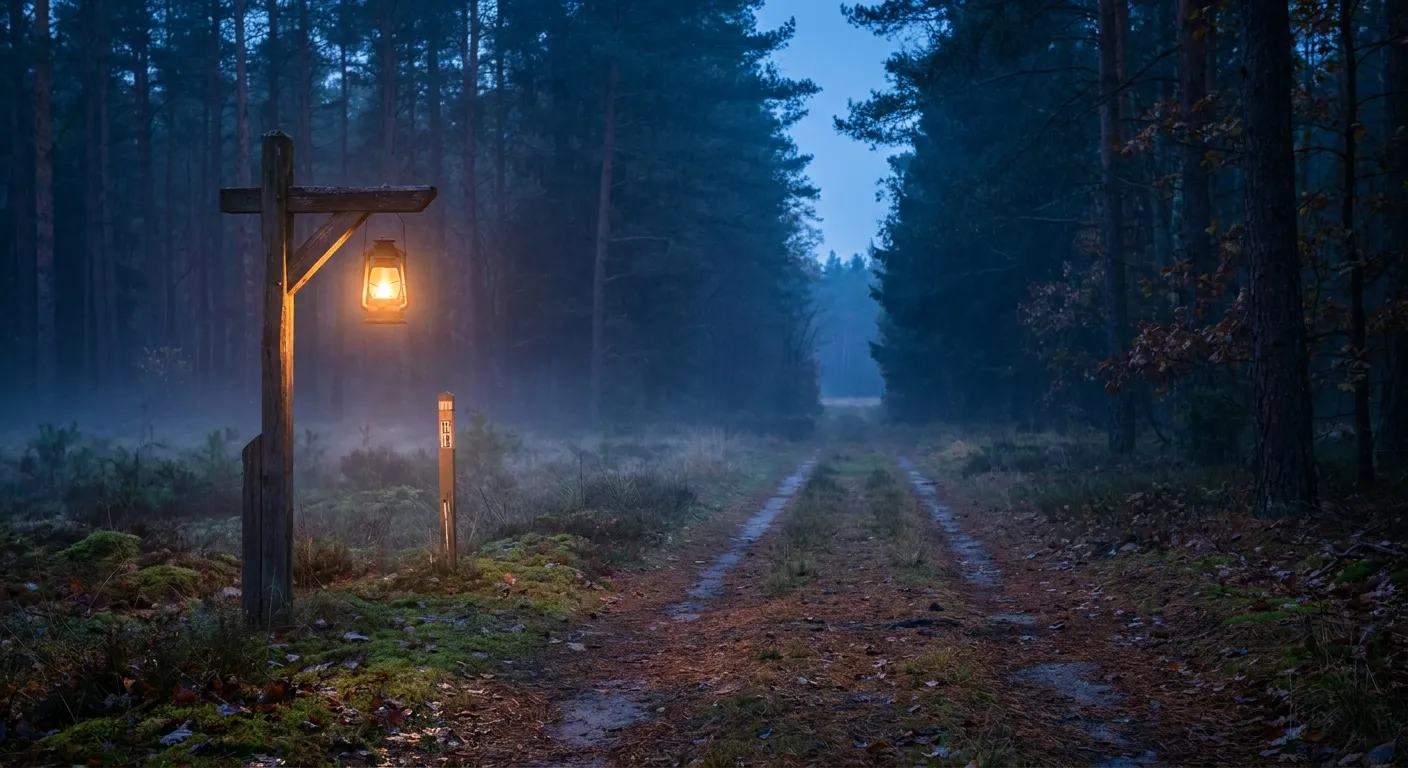 Lantern lighting a foggy forest path, symbolizing RockN' Socials' Digital Marketing.