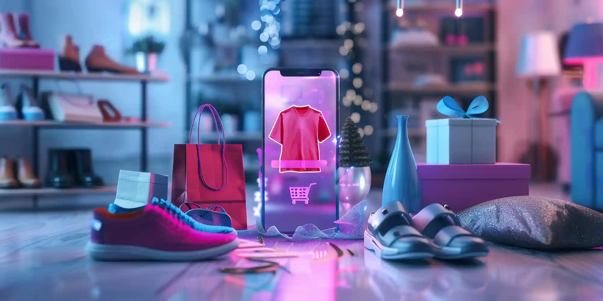 Phone showing an online store in a physical shop.