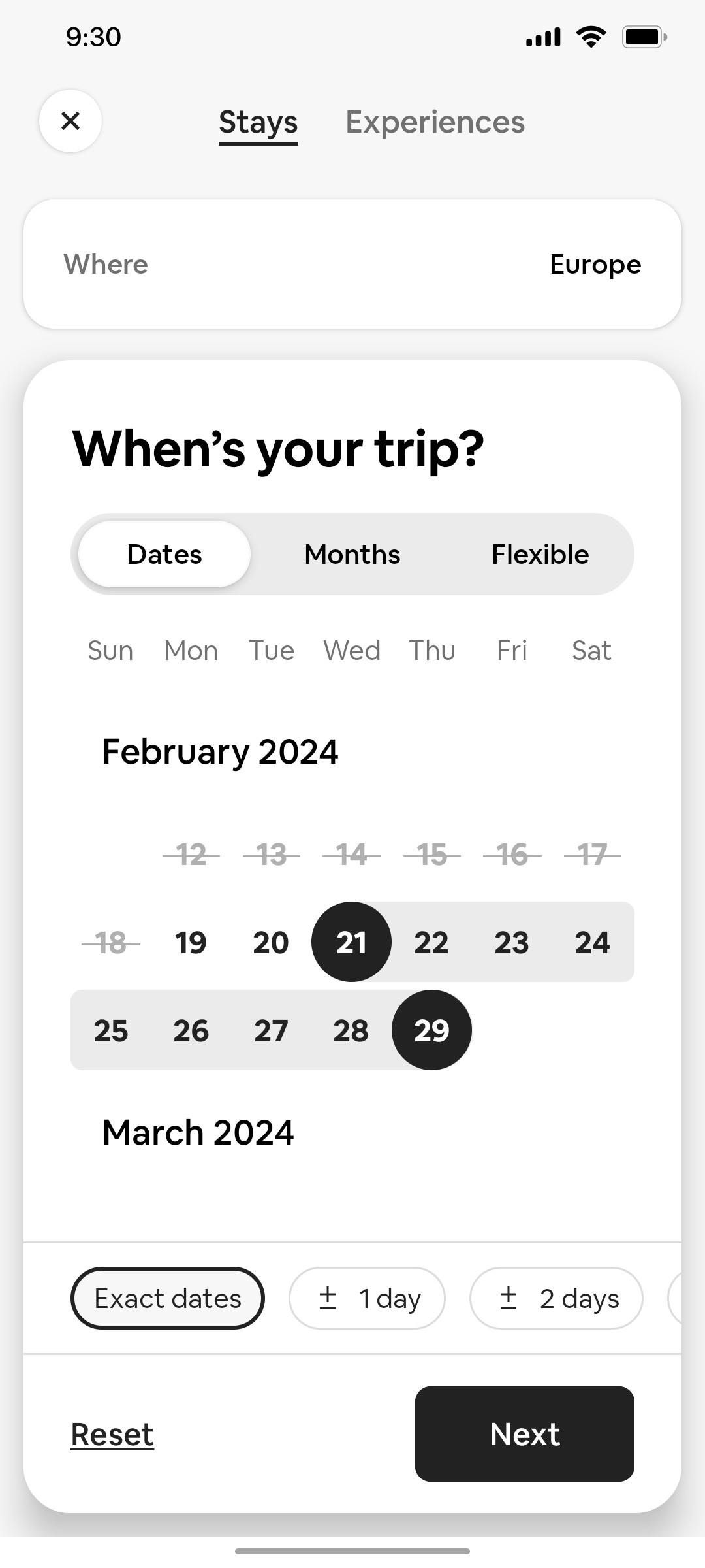 Airbnb Select Date Range Screen