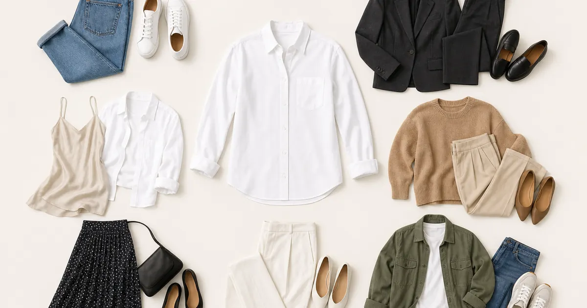 White button-down shirt styled in seven outfits with denim, tailoring, skirts, and knitwear