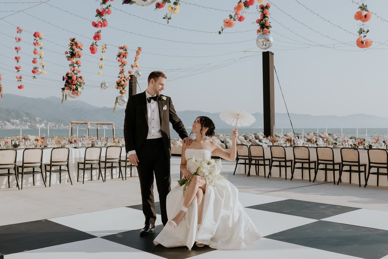 Destination wedding couple on the dance floor in puerto vallarta