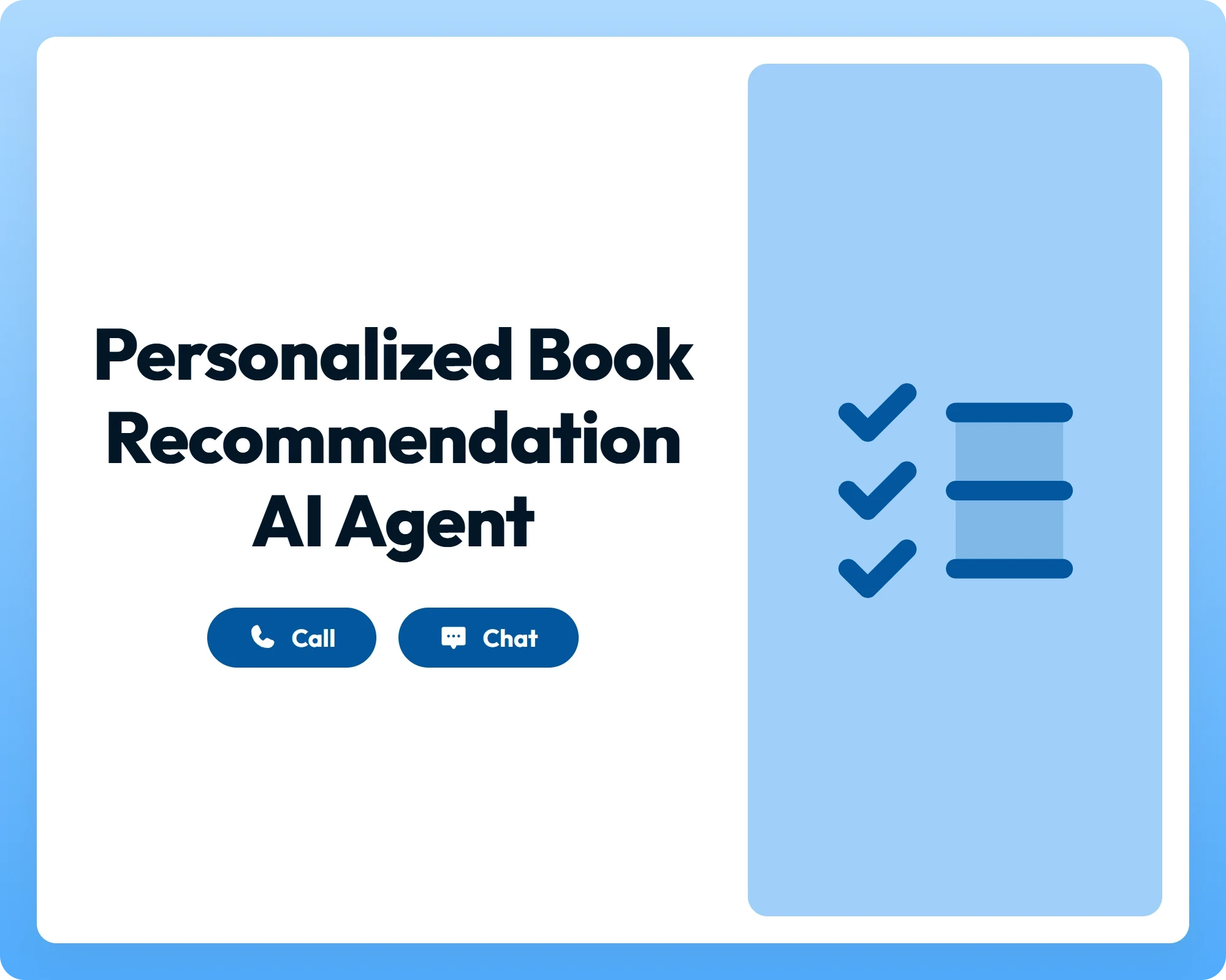 ai education agent offers personalized book recommendations with call and chat support alongside a checklist