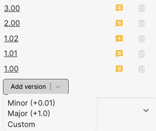 screenshot of version list