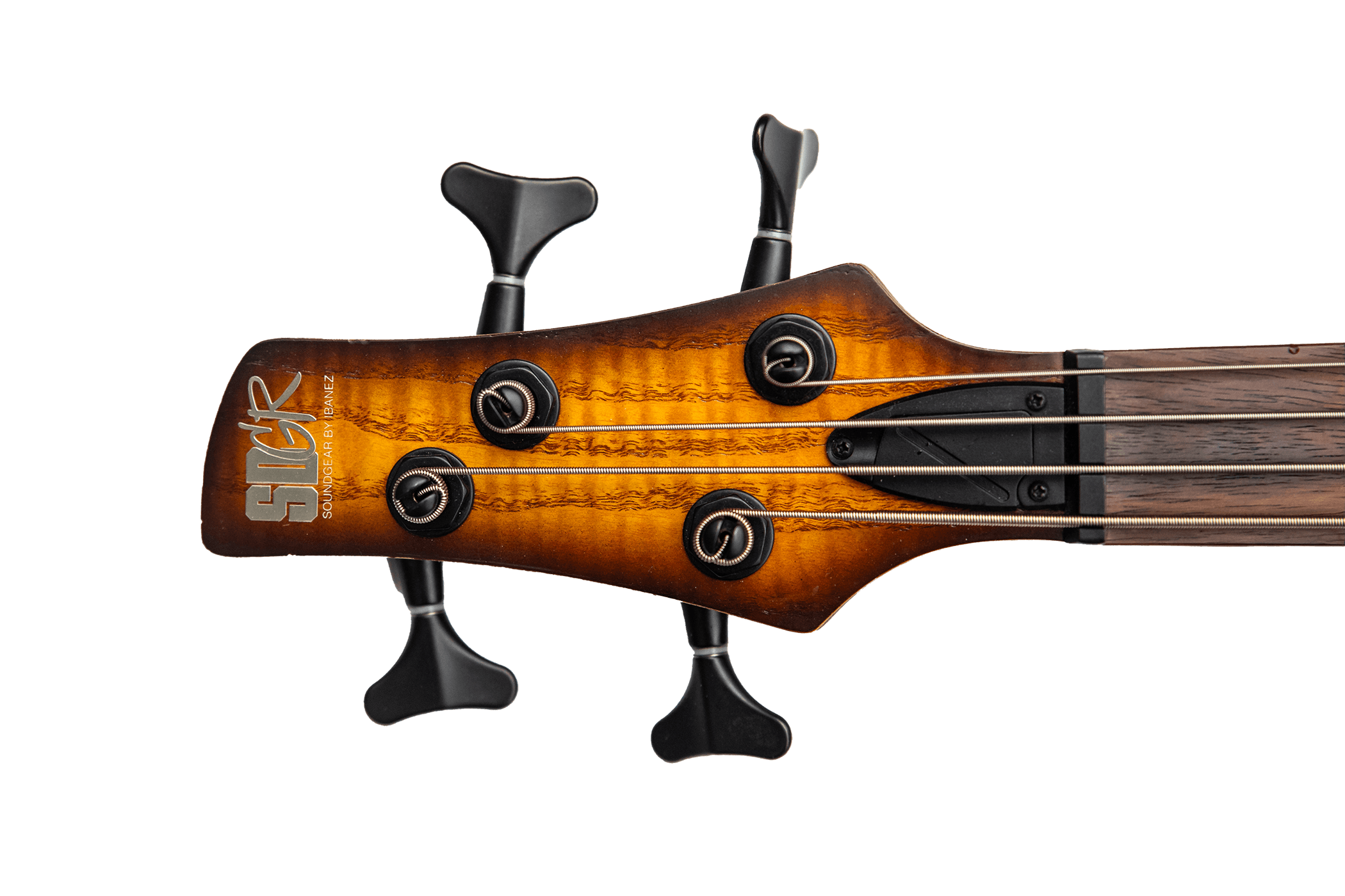 A picture of a head of a bass guitar.