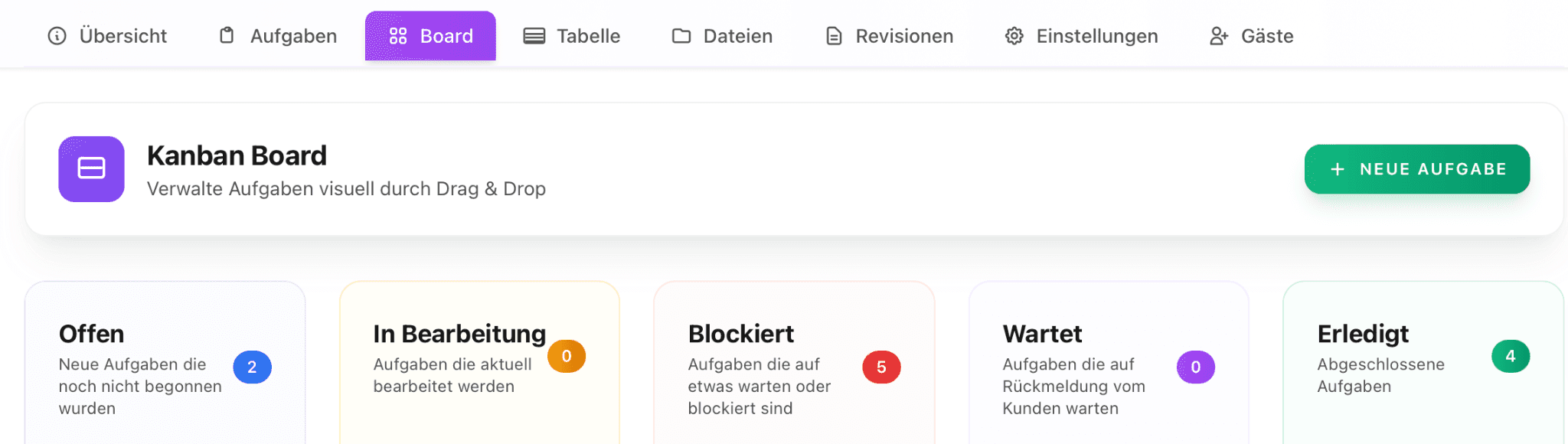 Projektübersicht deines Kundenprojekts in Proyex